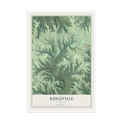 Map of Ridgeville, Wisconsin, 12 x 18 inch print in a white wood frame