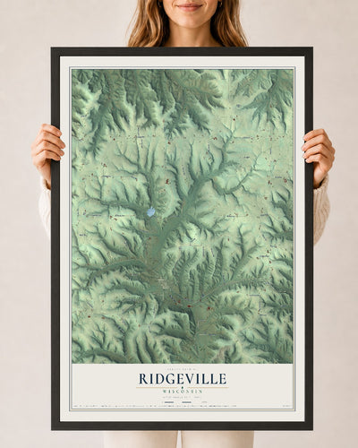 Map of Ridgeville, Wisconsin, 24 x 36 inch print in a black wood frame