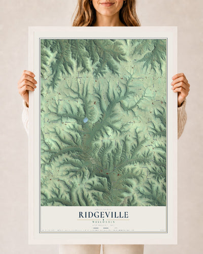 Map of Ridgeville, Wisconsin, 24 x 36 inch print in a white wood frame