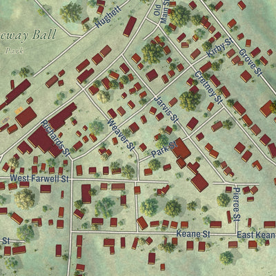 Close-up of the map of Ridgeway, Wisconsin print showing street and building detail