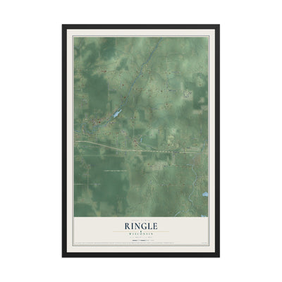 Map of Ringle, Wisconsin, 12 x 18 inch print in a black wood frame