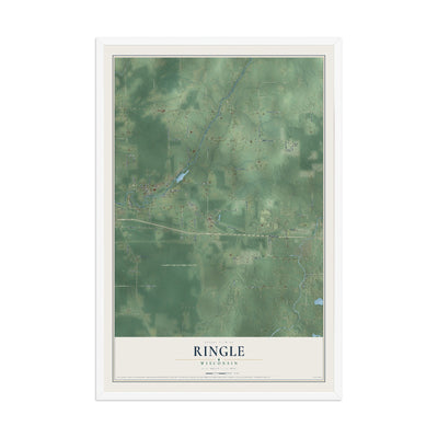 Map of Ringle, Wisconsin, 12 x 18 inch print in a white wood frame