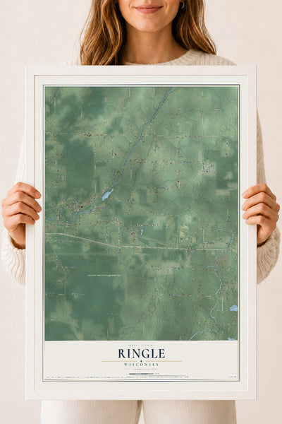 Map of Ringle, Wisconsin, 18 x 24 inch print in a white wood frame