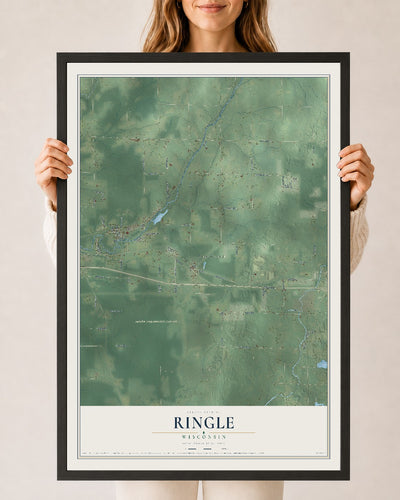 Map of Ringle, Wisconsin, 24 x 36 inch print in a black wood frame