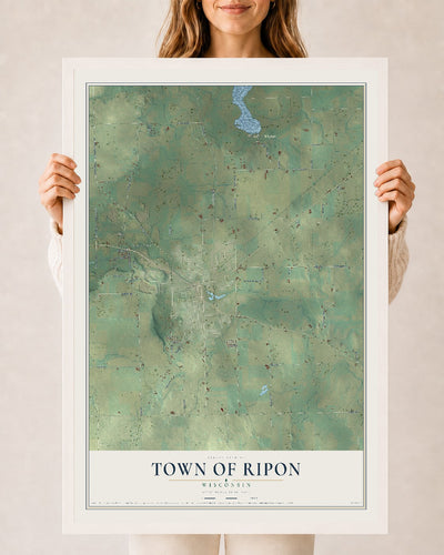 Map of the Town of Ripon, Wisconsin, 24 x 36 inch print in a white wood frame