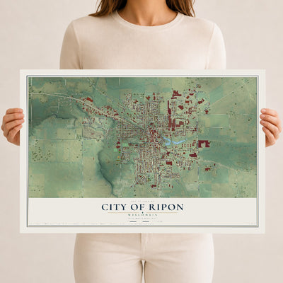 Map of Ripon, Wisconsin, 12 x 18 inch unframed archival matte print