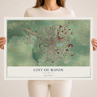 Map of Ripon, Wisconsin, 18 x 24 inch unframed archival matte print