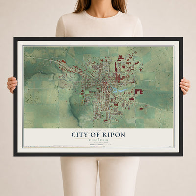 Map of Ripon, Wisconsin, 24 x 36 inch print in a black wood frame