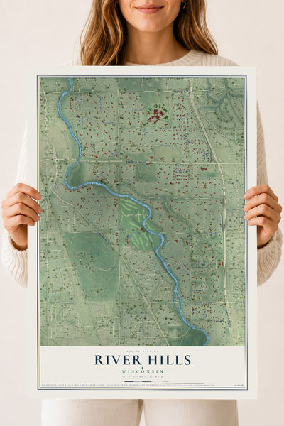 Map of River Hills, Wisconsin, 18 x 24 inch unframed archival matte print