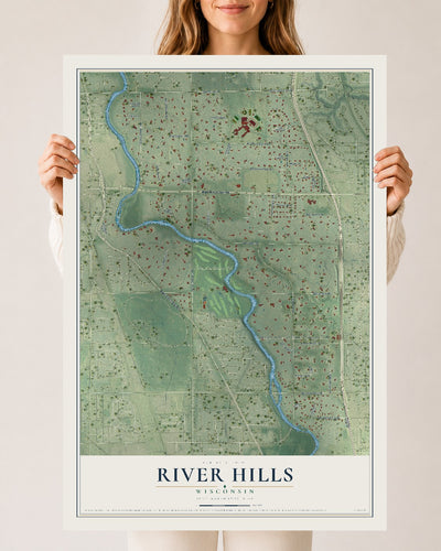 Map of River Hills, Wisconsin, 24 x 36 inch unframed archival matte print