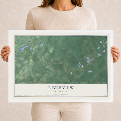 Map of Riverview, Wisconsin, 12 x 18 inch print in a white wood frame
