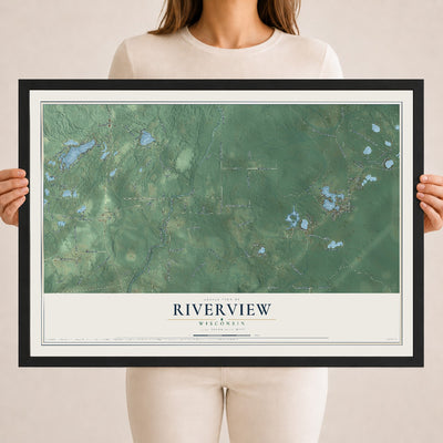 Map of Riverview, Wisconsin, 18 x 24 inch print in a black wood frame