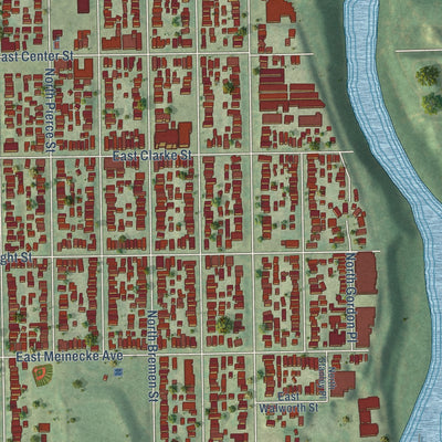 Close-up of the map of Riverwest, Wisconsin print showing street and building detail