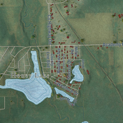 Second close-up of the map of Rochester, Wisconsin print showing more streets and buildings