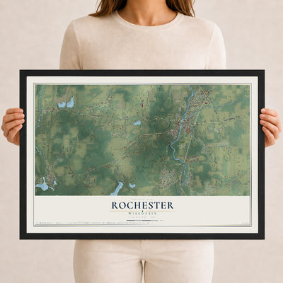 Map of Rochester, Wisconsin, 12 x 18 inch print in a black wood frame