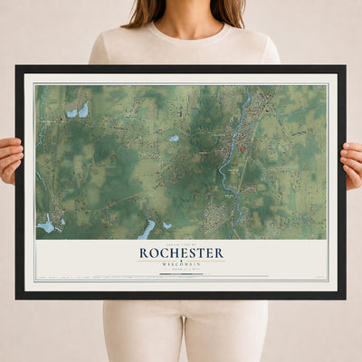 Map of Rochester, Wisconsin, 18 x 24 inch print in a black wood frame
