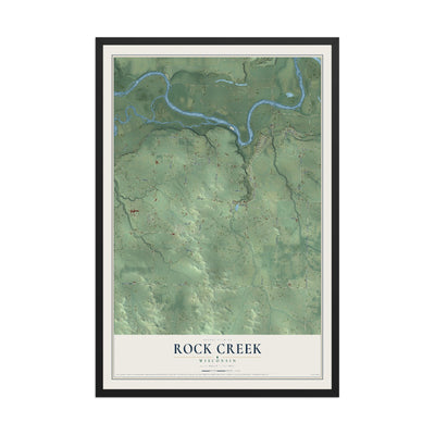 Map of Rock Creek, Wisconsin, 12 x 18 inch print in a black wood frame