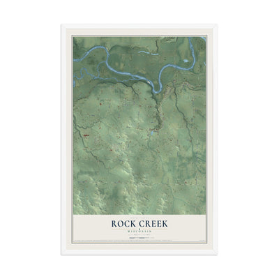 Map of Rock Creek, Wisconsin, 12 x 18 inch print in a white wood frame