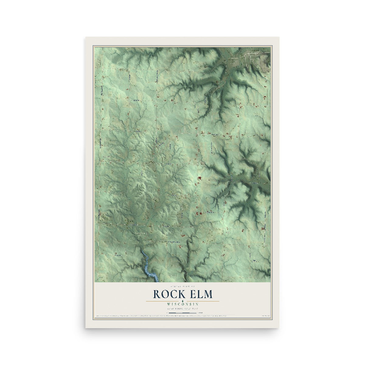 Map of Rock Elm, Wisconsin, 12 x 18 inch unframed archival matte print