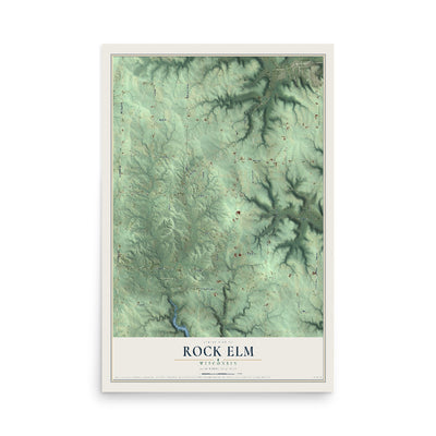 Map of Rock Elm, Wisconsin, 12 x 18 inch unframed archival matte print