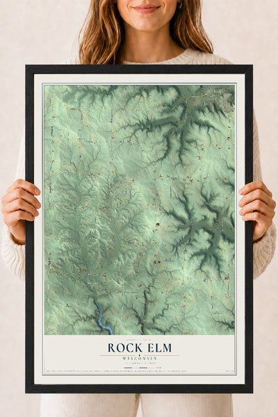 Map of Rock Elm, Wisconsin, 18 x 24 inch print in a black wood frame