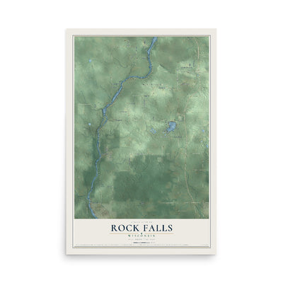 Map of Rock Falls, Wisconsin, 12 x 18 inch unframed archival matte print