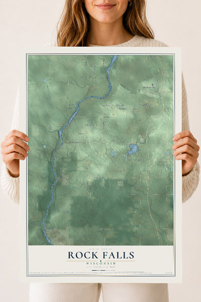 Map of Rock Falls, Wisconsin, 18 x 24 inch unframed archival matte print