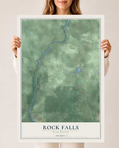 Map of Rock Falls, Wisconsin, 24 x 36 inch unframed archival matte print