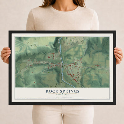 Map of Rock Springs, Wisconsin, 12 x 18 inch print in a black wood frame