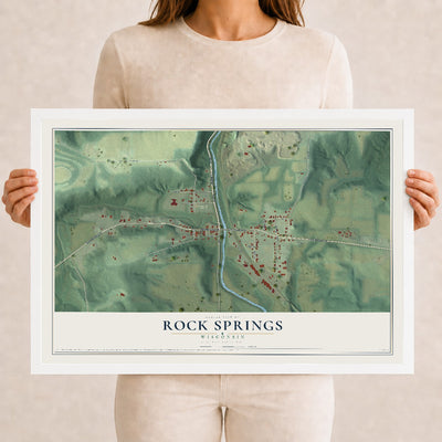 Map of Rock Springs, Wisconsin, 12 x 18 inch print in a white wood frame