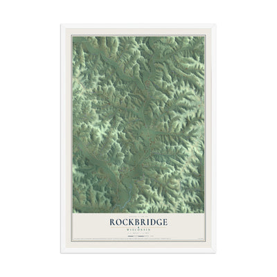 Map of Rockbridge, Wisconsin, 12 x 18 inch print in a white wood frame