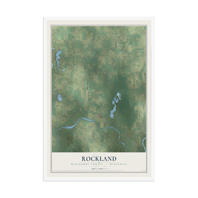 Map of Rockland, Manitowoc County, Wisconsin, 12 x 18 inch print in a white wood frame