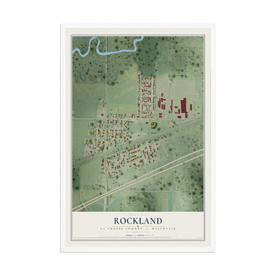 Map of Rockland, La Crosse County, Wisconsin, 12 x 18 inch print in a white wood frame