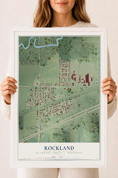 Map of Rockland, La Crosse County, Wisconsin, 18 x 24 inch print in a white wood frame