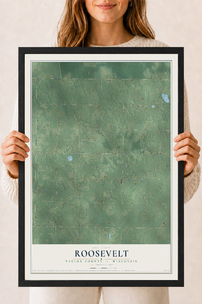Map of Roosevelt, Taylor County, Wisconsin, 18 x 24 inch print in a black wood frame