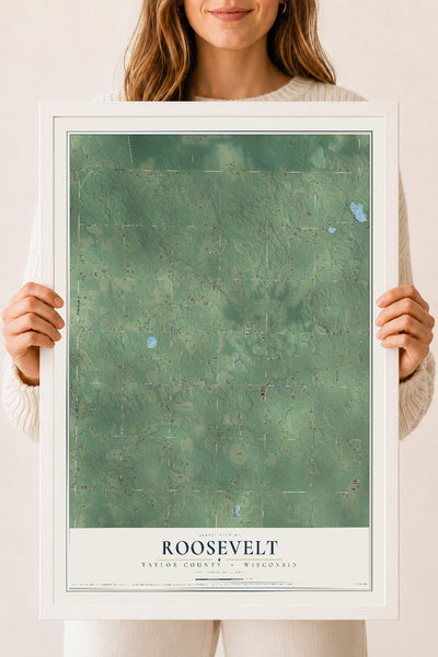 Map of Roosevelt, Taylor County, Wisconsin, 18 x 24 inch print in a white wood frame