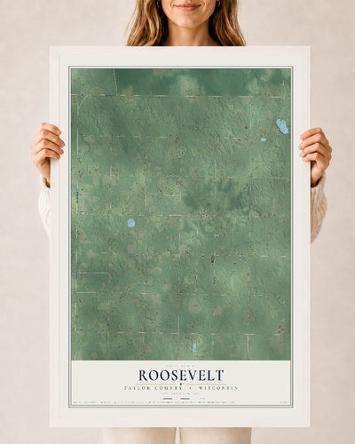Map of Roosevelt, Taylor County, Wisconsin, 24 x 36 inch print in a white wood frame