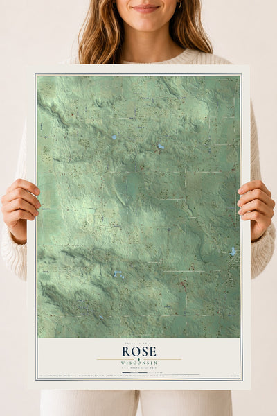 Map of Rose, Wisconsin, 18 x 24 inch unframed archival matte print