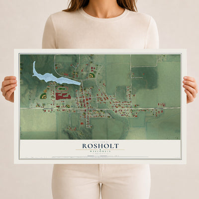 Map of Rosholt, Wisconsin, 12 x 18 inch unframed archival matte print