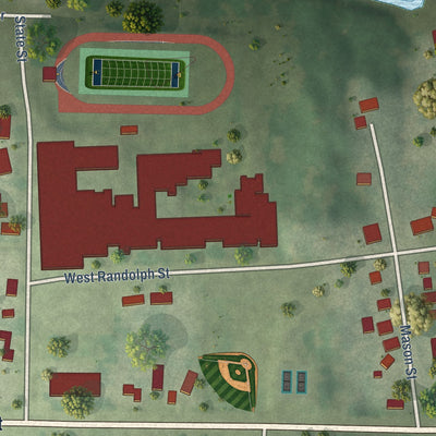 Close-up of the map of Rosholt, Wisconsin print showing street and building detail