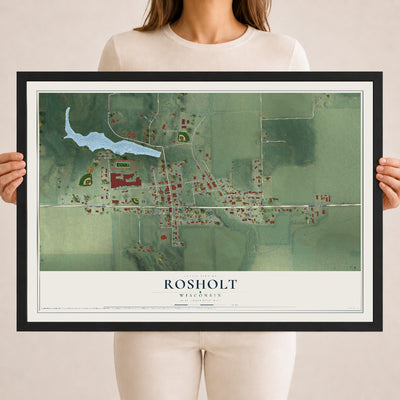 Map of Rosholt, Wisconsin, 18 x 24 inch print in a black wood frame