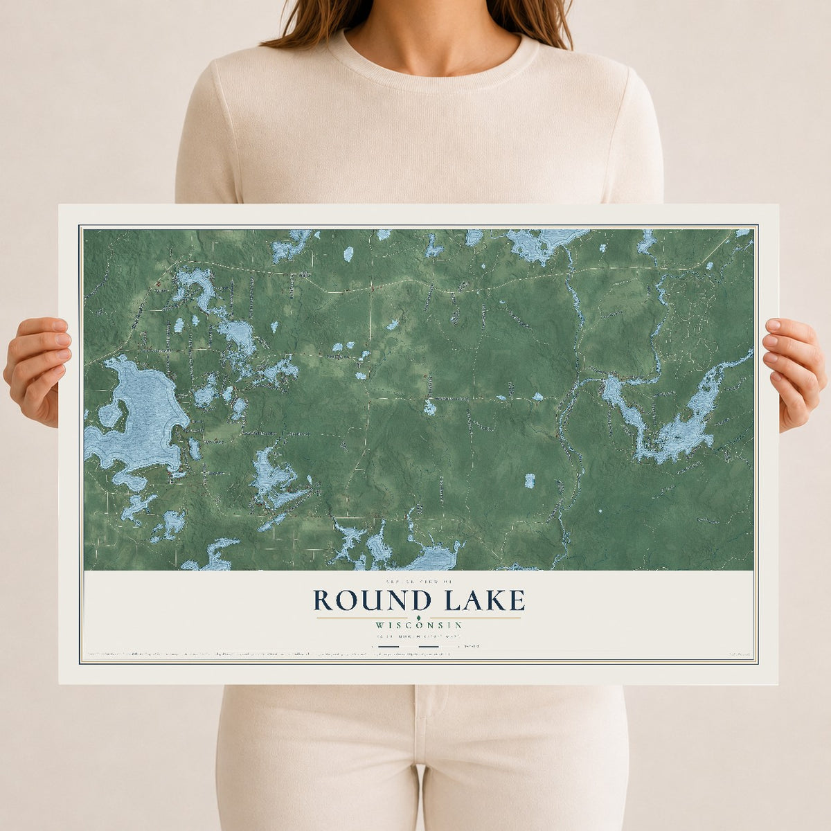 Map of Round Lake, Wisconsin, 12 x 18 inch unframed archival matte print