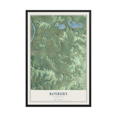 Map of Roxbury, Wisconsin, 12 x 18 inch print in a black wood frame
