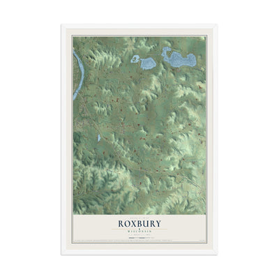 Map of Roxbury, Wisconsin, 12 x 18 inch print in a white wood frame