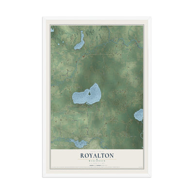 Map of Royalton, Wisconsin, 12 x 18 inch print in a white wood frame
