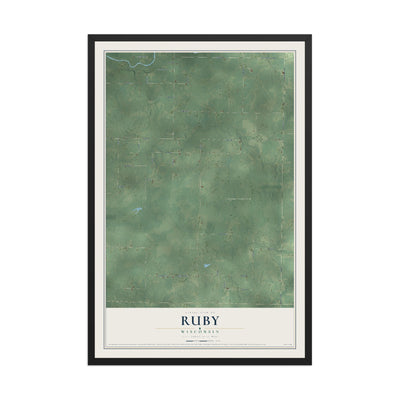 Map of Ruby, Wisconsin, 12 x 18 inch print in a black wood frame