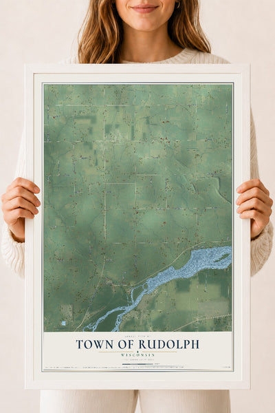 Map of the Town of Rudolph, Wisconsin, 18 x 24 inch print in a white wood frame