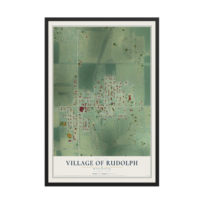 Map of Rudolph, Wisconsin, 12 x 18 inch print in a black wood frame
