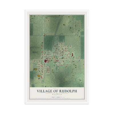 Map of Rudolph, Wisconsin, 12 x 18 inch print in a white wood frame