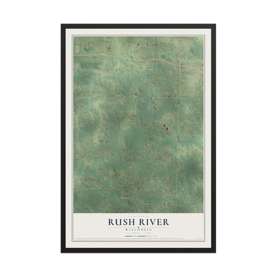 Map of Rush River, Wisconsin, 12 x 18 inch print in a black wood frame